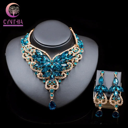 crystal jewellery Flower Statement Necklace earrings For Nigerian African Women