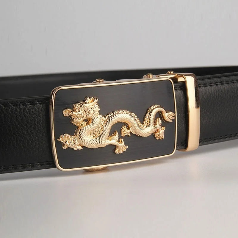 Men Automatic Buckle Dragon Leather Belts for Men Luxury Black Strap Waistband