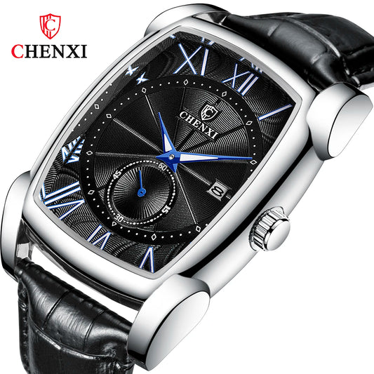 Men's Watches Leather Strap Casual Luxury Quartz Wristwatches Square Waterproof Watch