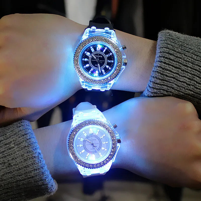 Led Flash Luminous Watch Personality woman men's watches 7 colour light Wristwatch