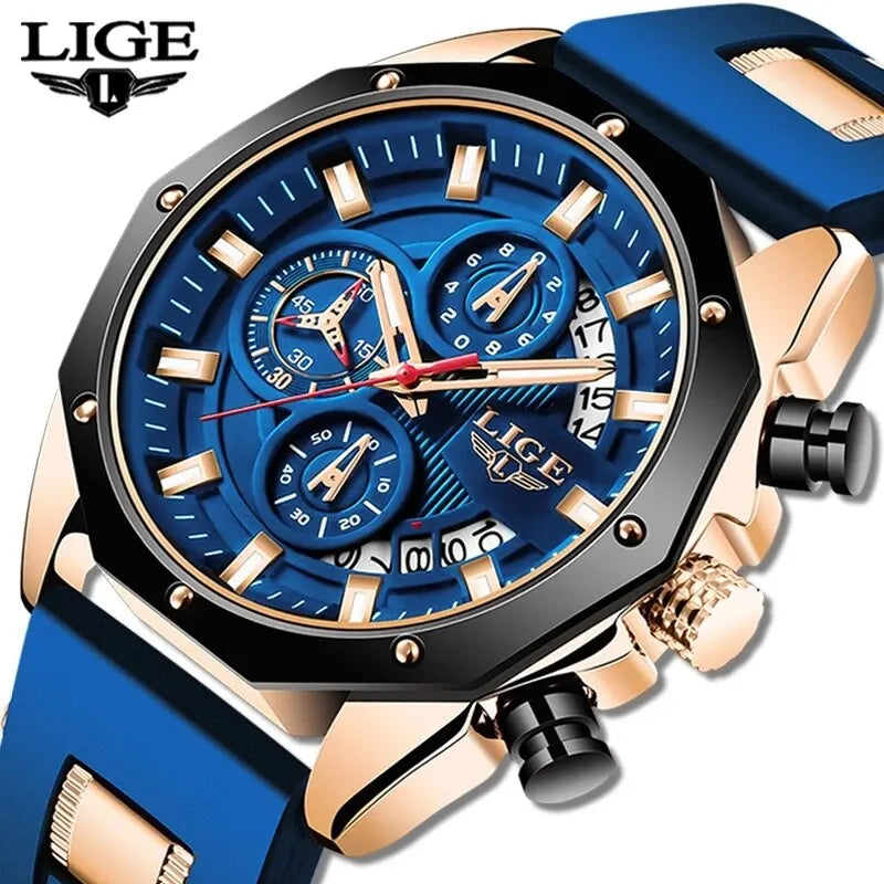 Luxury Silicone Sport Watch Men Quartz Date Clock Waterproof Wristwatch Chronograph