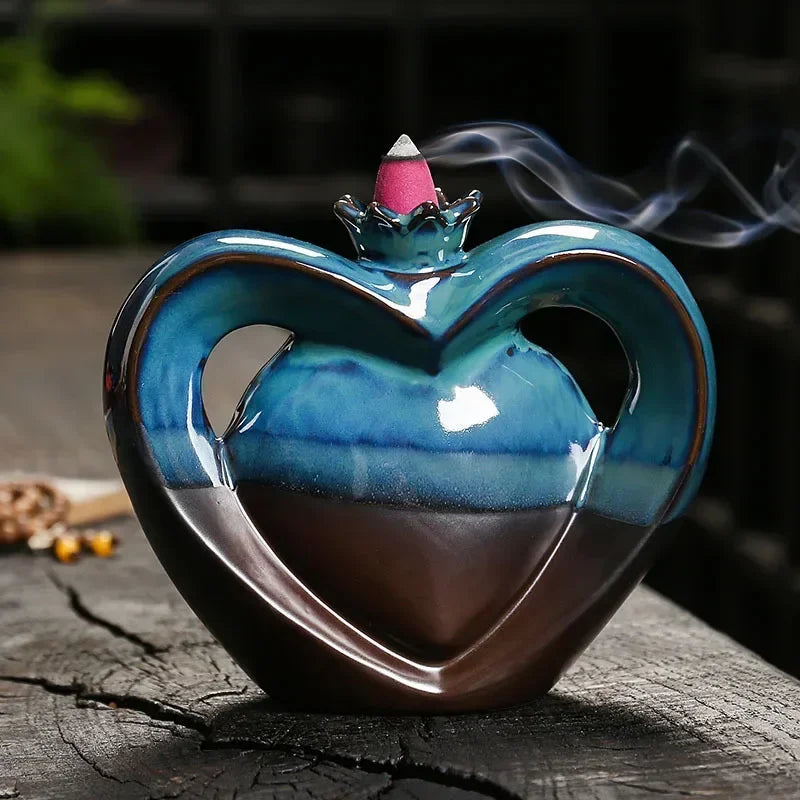 1pc, Ceramic Handicraft Home Ornaments Heart Waterfall Backflow Incense Burner (Without Incense)