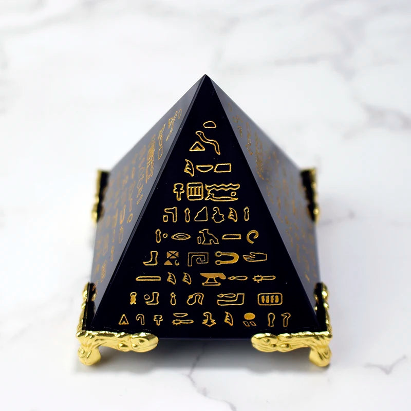 Egypt Crystal Obsidian Pyramid Model Natural Energy Healing Feng Shui Home Decor Living Room Decoration Paperweight