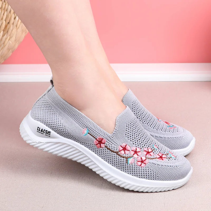 Shoes Women Sneakers Mesh Breathable Floral Comfort Mother Soft Solid Color Fashion Female Footwear Lightweight Shoes for Women - Hiron Store