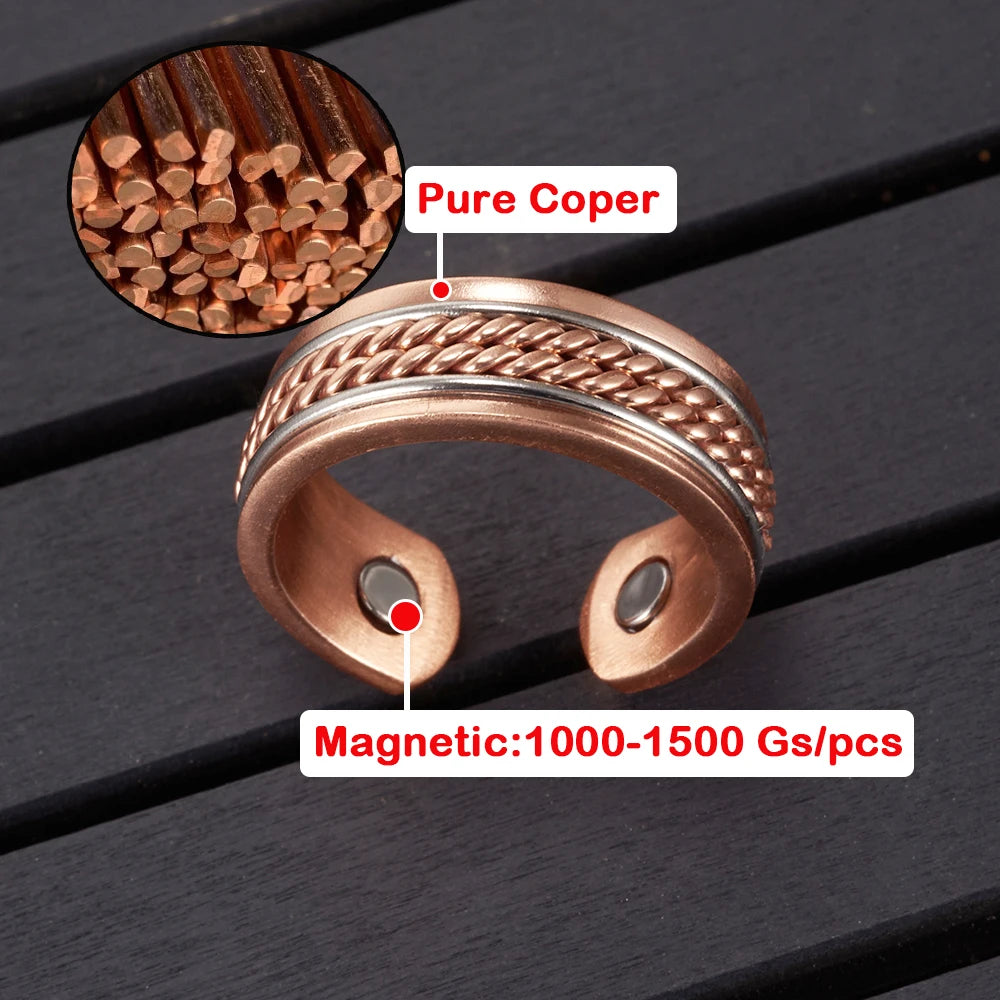 Pure Copper Magnetic Rings Women Men Twisted Health Energy Finger Open Cuff Adjustable Jewellery