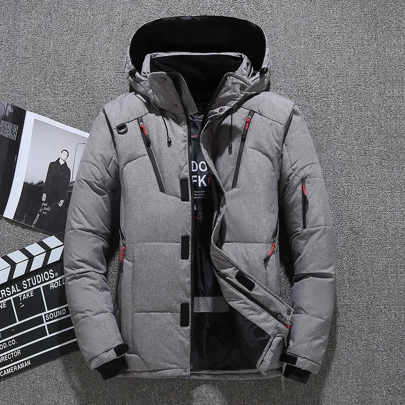 Winter Mens White Duck Down Jacket Warm Hooded Thick Slim Fit Puffer Jacket Coat  Casual High Quality