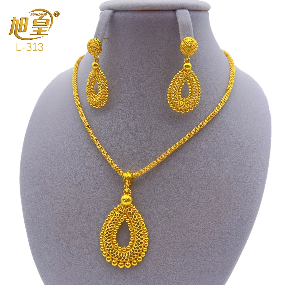 Dubai 24K Gold Plated Necklace Earrings Jewelry Set