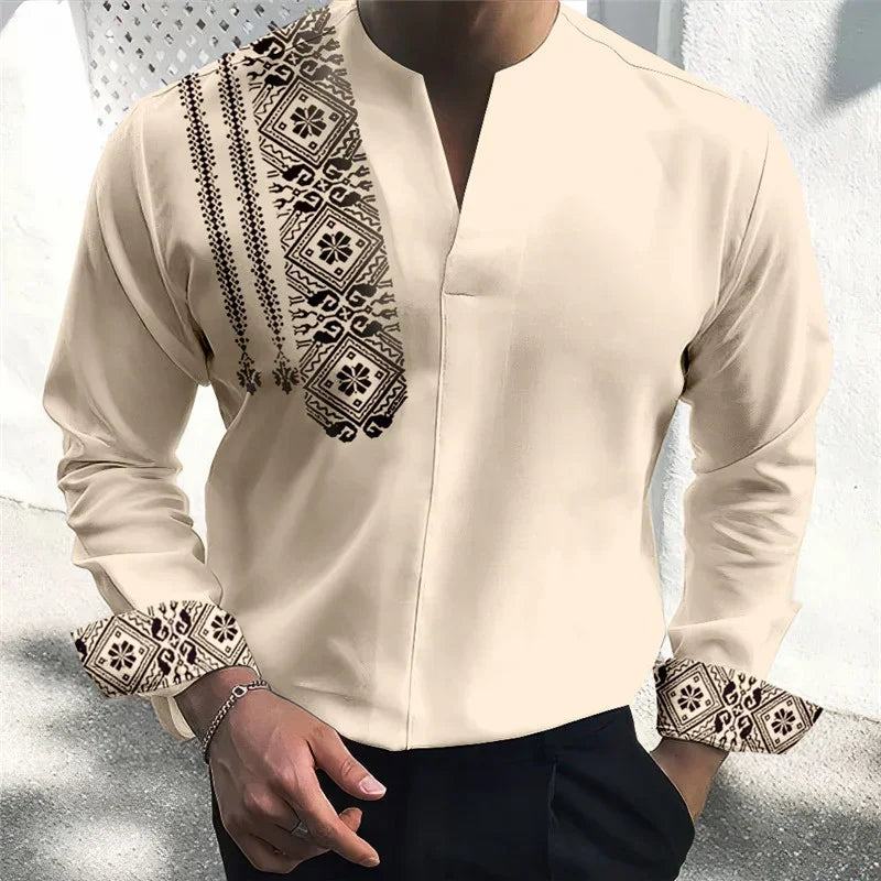 New Spring Autumn Long Sleeve Men's Printed Loose Streetwear Top Men Lapel Button-Down Casual Shirt Fashion Simple Office Blouse - Hiron Store