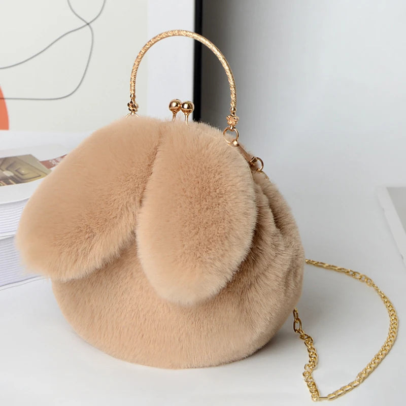 Cute Plush Rabbit Crossbody Bags for Women Korean Version Cute Purses and Handbags Girls New Rabbit Ear Shoulder Messenger Bag - Hiron Store