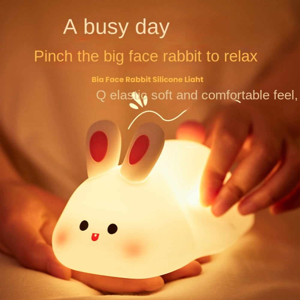 Silicone Touch-sensitive Big-faced Bunny Night Light Lamps for Room Décor Lamp