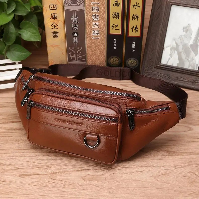 Genuine Leather Bag For Men Travel Retro Natural Skin Male Purse Cross Body Hip Bum Belt Bags