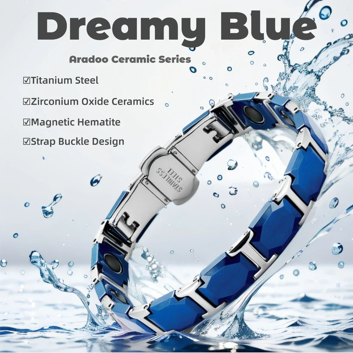 Blue Ceramic Titanium Steel Bracelets Hematite Magnetic Strap Buckle Design Power Wristband for Women Men