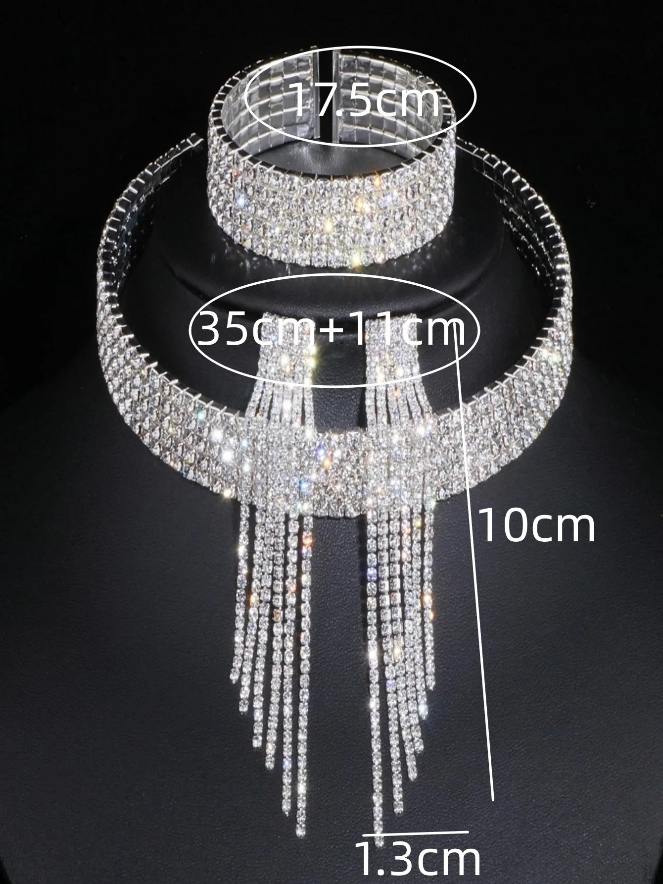 4pcs Fashion Women's Jewelry Set Tassel Rhinestone Earrings Necklace Bracelet Set Bridal Wedding Accessories - Hiron Store