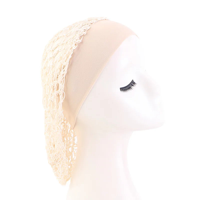Women Ladies Hair Net Stretchy Wide Band Mesh Hair Net Soft Rayon Breathable Crochet Hairnets Wig Accessories