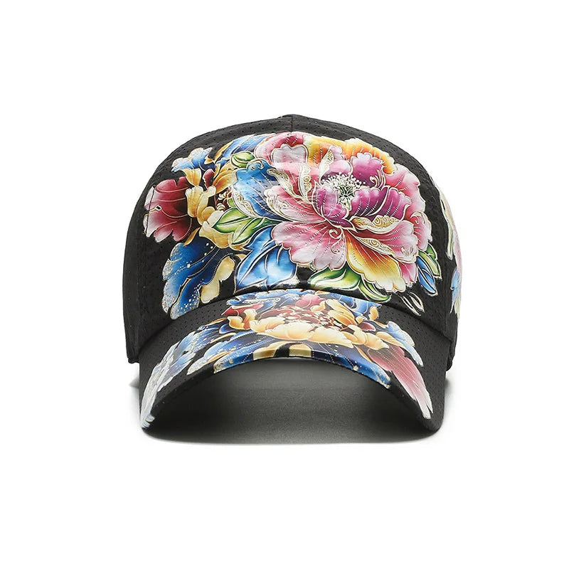 Spring/Summer Quick Drying Baseball Cap Men's & Women's Outdoor Beach Camping Sun Hat Printed Chinese Style Flower Sun Hat