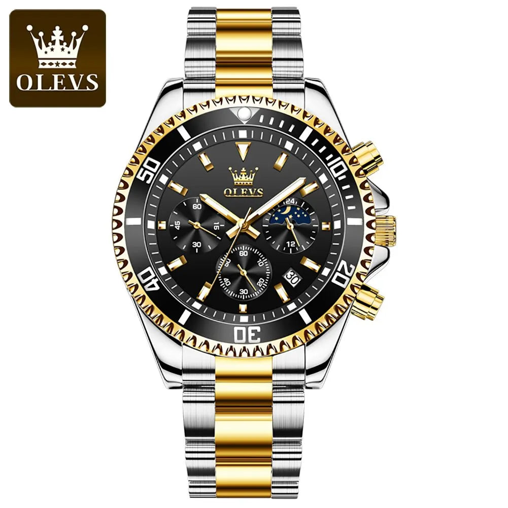 OLEVS Men Watch Stainless Steel Waterproof  Luxury  Watch Date Moon Phase Quartz Watches For Men