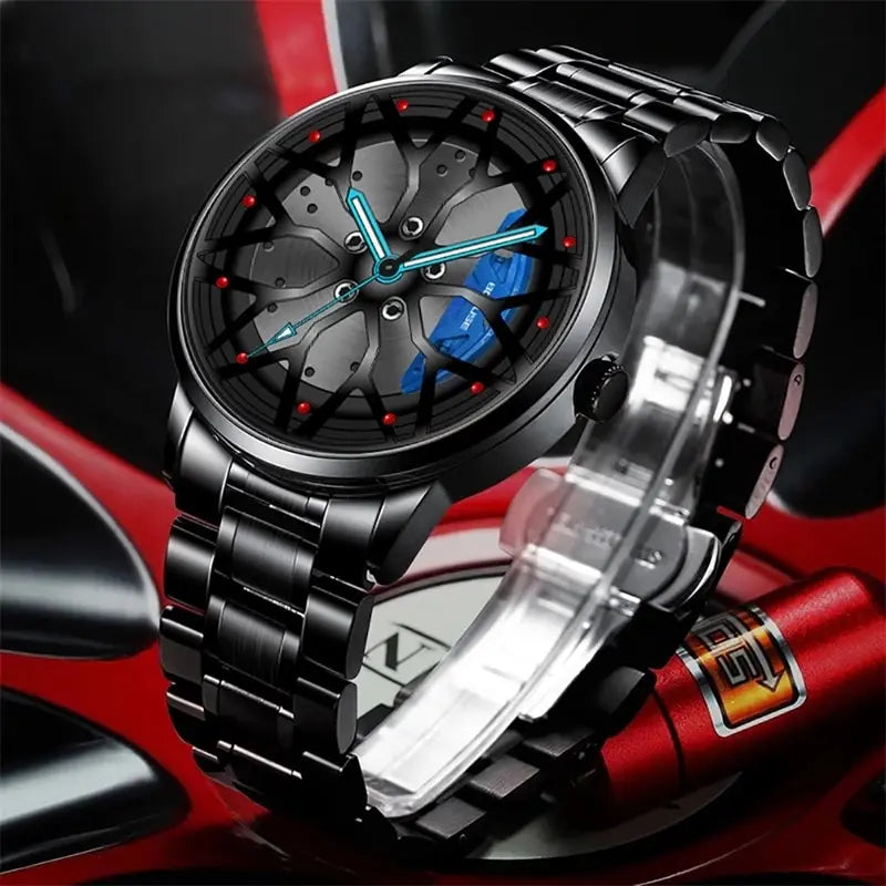 Fashion Mens Car Wheel Watches Luxury Men Sports Waterproof Quartz Wristwatch