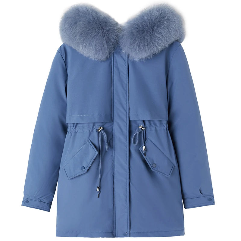 Women Parka Fashion Long Coat Wool Liner Hooded Parkas Winter Jacket Padded Clothes