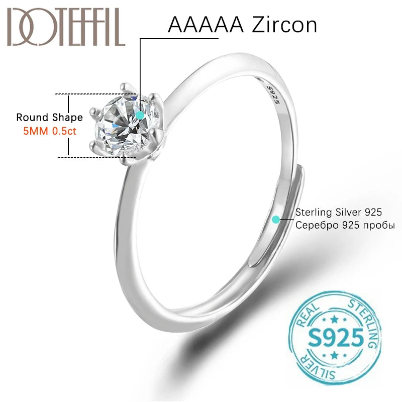 DOTEFFIL 1-3CT VVS1 Moissanite Ring With GRA Diamond 925 Sterling Silver Opening Ring for Women Engagement Wedding Band Jewelry - Hiron Store