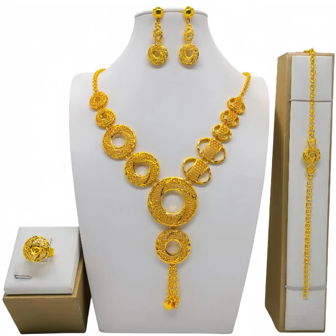 Indian Bridal Jewelry Sets For Women Wedding Ethiopian 24K Gold Plated Necklace And Earing Jewellery