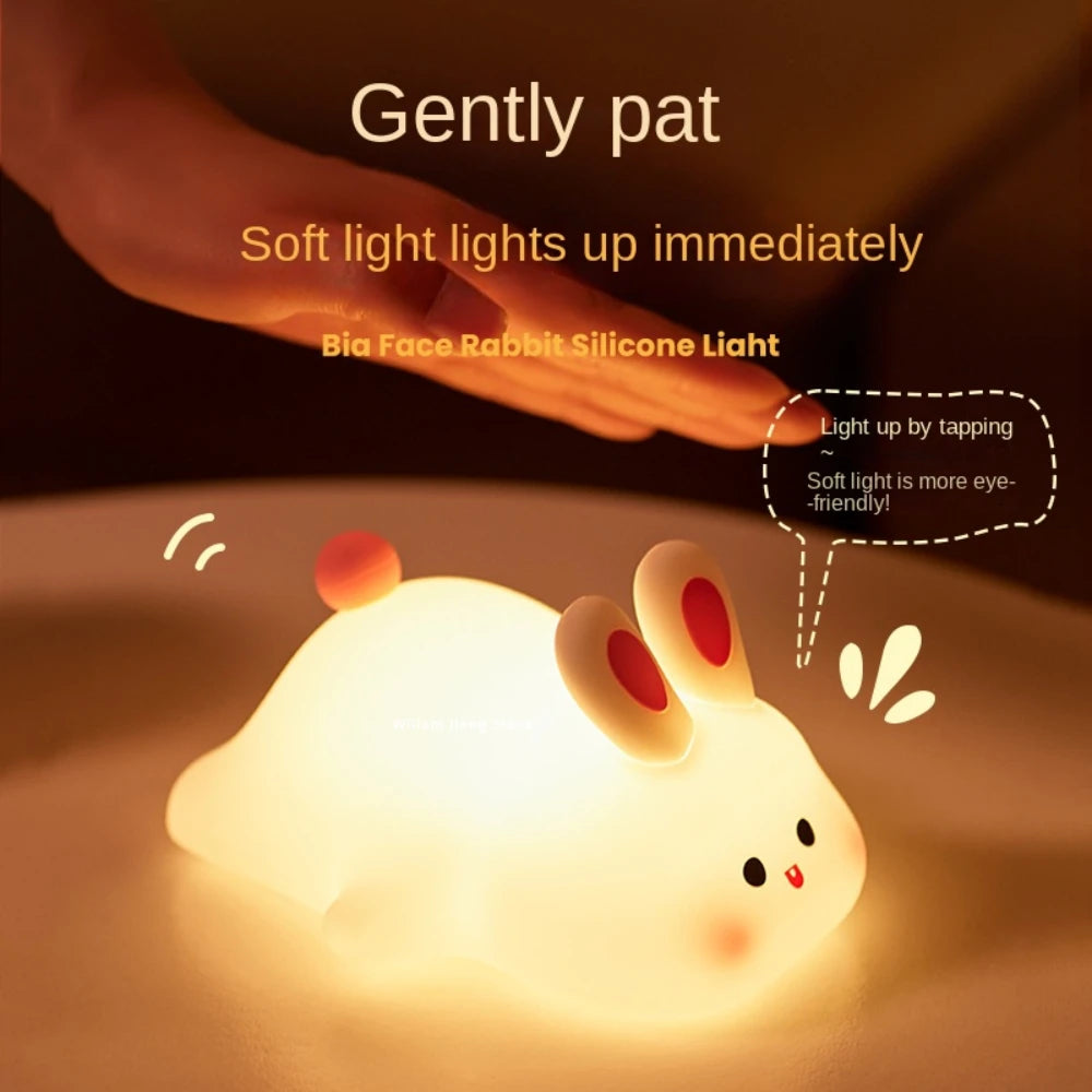 Silicone Touch-sensitive Big-faced Bunny Night Light Lamps for Room Décor Lamp