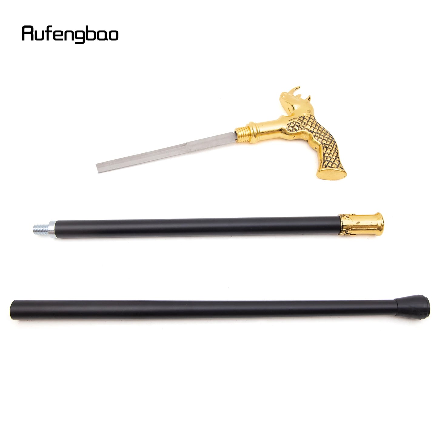 Golden Rhinoceros  Head Walking Stick with Hidden Plate Self Defense Fashion Stick