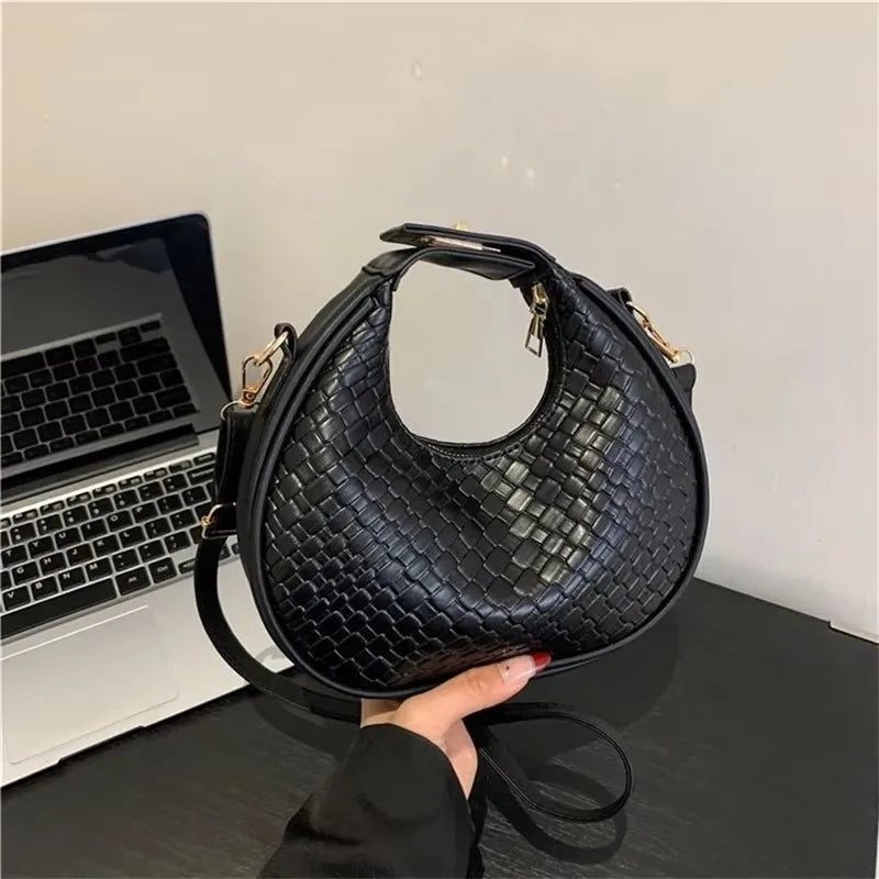 PU Leather Shoulder Bag Fashion Solid Color Lattice Crossbody Small Bag