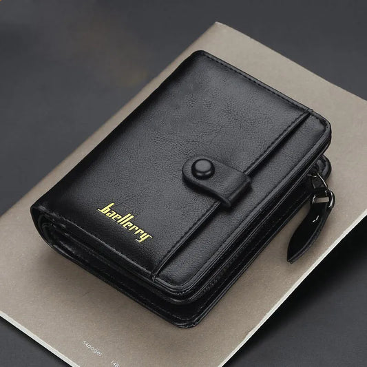 Fashion Men Wallets High Quality PU Leather Zipper Short Design Card Holder Male Purse with Coin Pockett Holder Men Wallets - Hiron Store