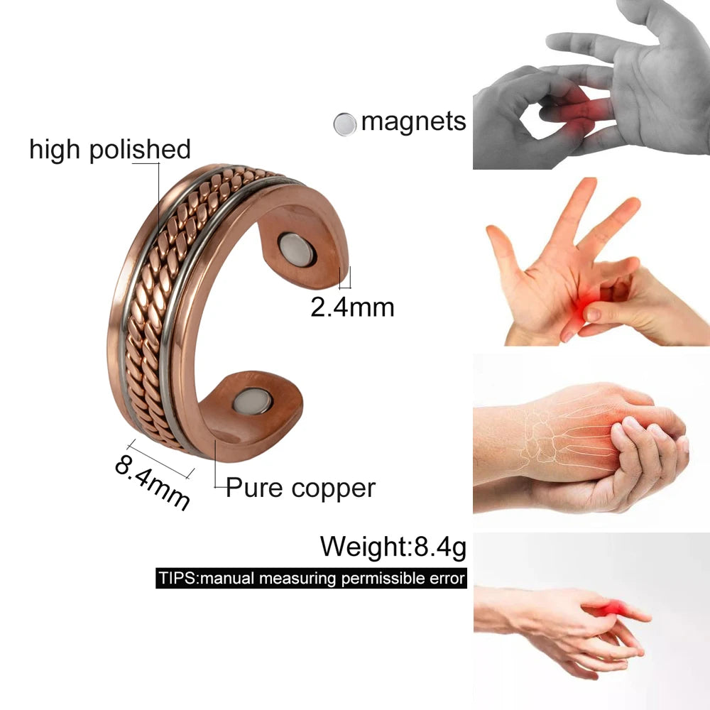 Pure Copper Magnetic Rings Women Men Twisted Health Energy Finger Open Cuff Adjustable Jewellery