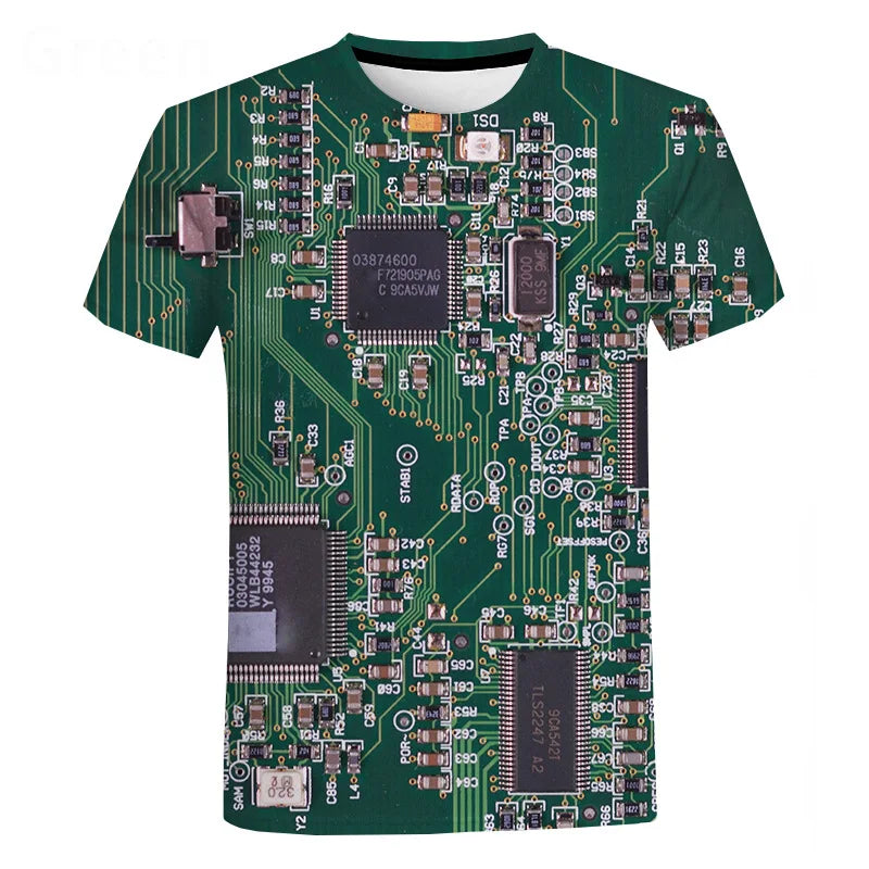 3D Printed Circuit Board Graphic T Shirt for Men Summer Casual T-shirt Casual Electronic Chip Creative Tee Shirts Women Gym Tops - Hiron Store