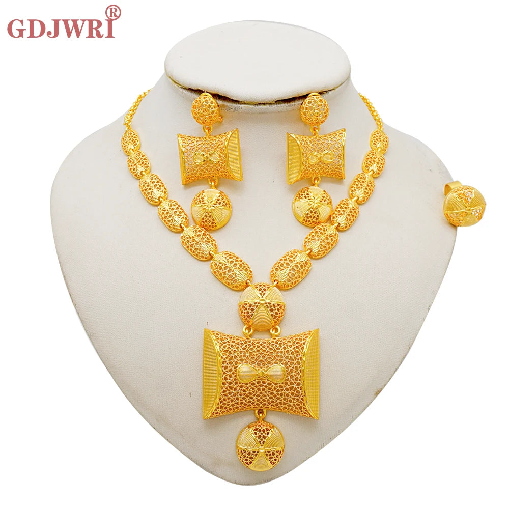 Ethiopia Africa Gold Color Latest Jewelry Set Exquisite Women Wearing Earrings Set