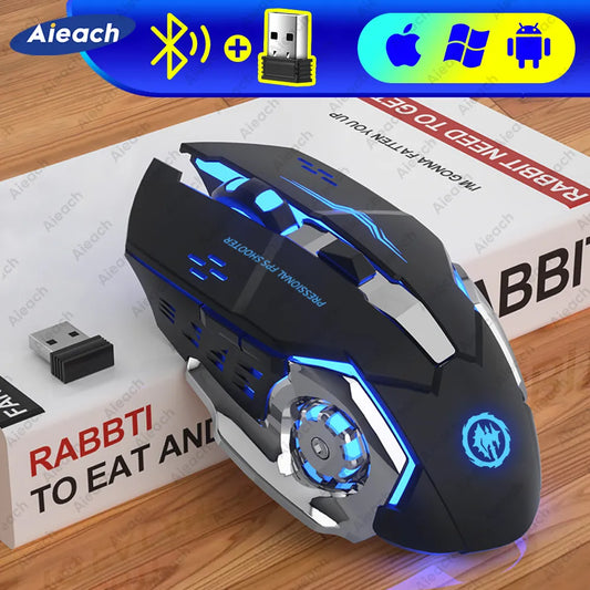 Rechargeable Wireless Mouse Gaming Computer Silent Bluetooth Mouse USB Mechanical E-Sports Backlight PC Gamer Mouse For Computer - Hiron Store