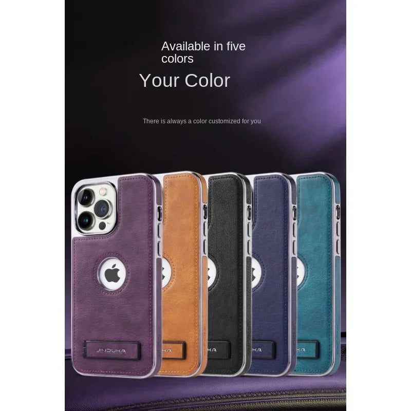 Fold Stand Phone Case with Electroplated for iPhone 15 14 Plus 13 12 11 Pro Max Ultra Leather Cover