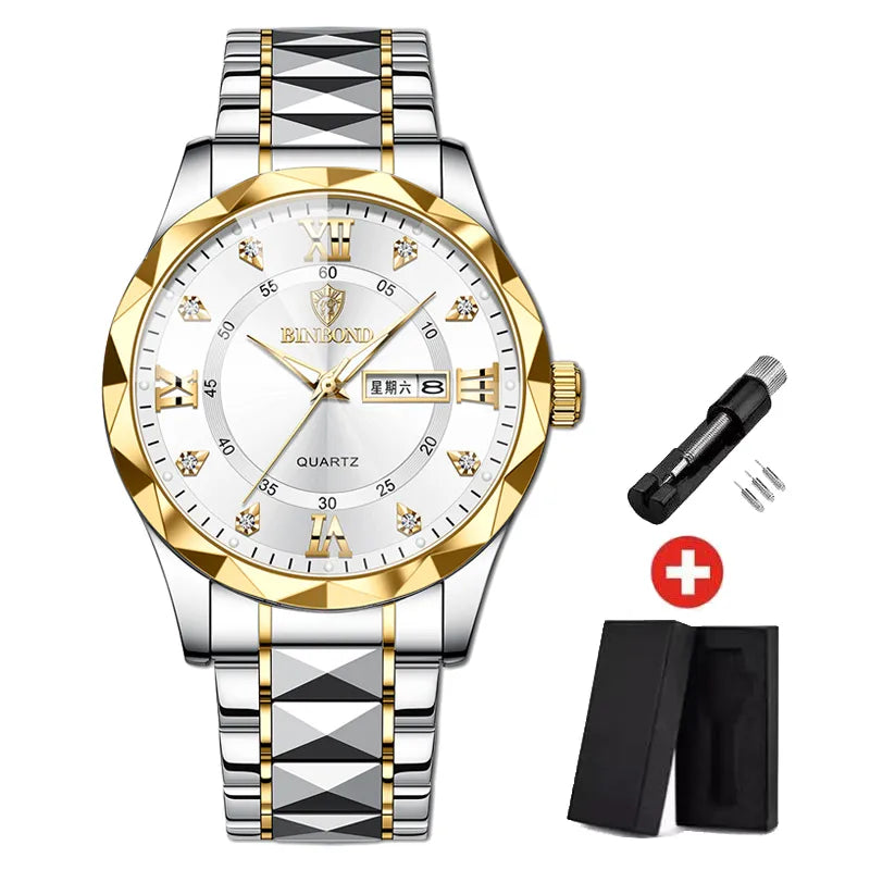 Fashion Men's Watches Fashion Trend Quartz Wristwatch Original Waterproof Stainless Steel Watch for Man Date Week 2023 Top Sale - Hiron Store