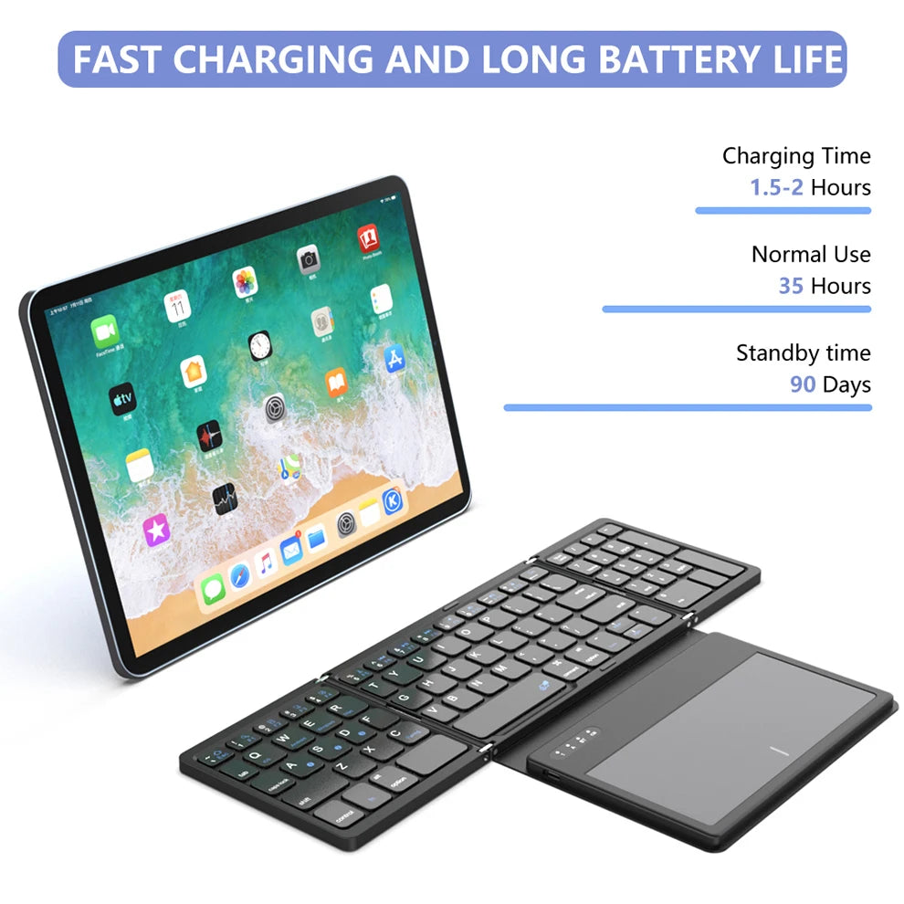 BOW Foladable Bluetooth Keyboard with Touchpad Pocket Folding Keyboard for Laptop Phone Tablet  Wireless Rechargeable Keyboard