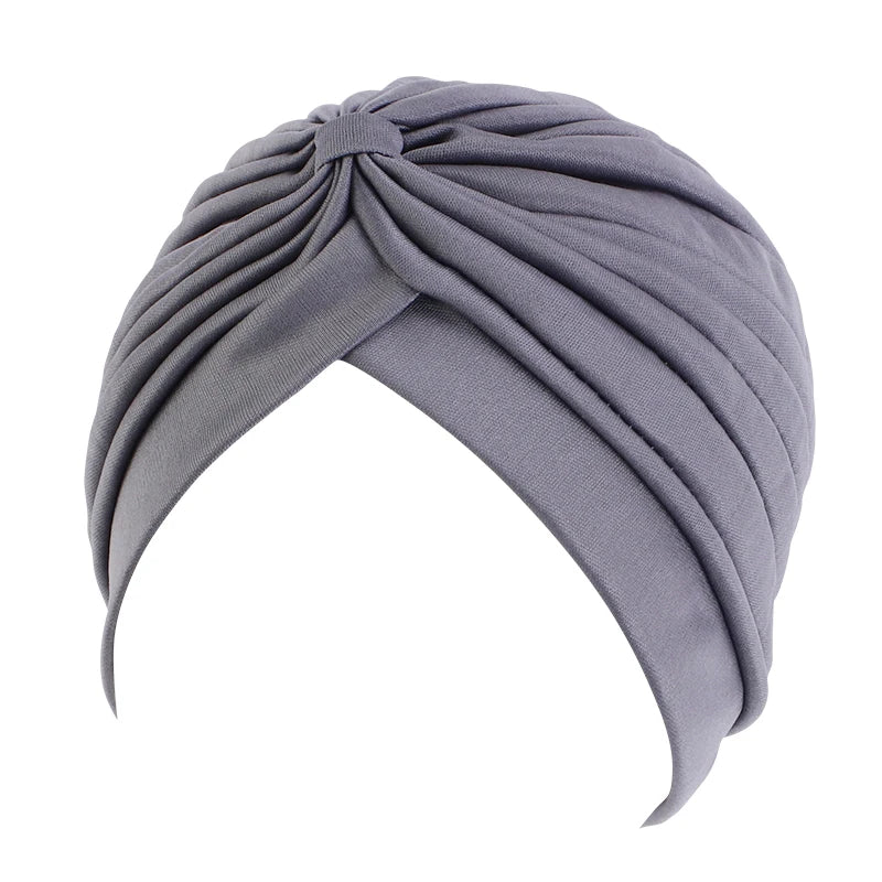 New Flower Decoration Turban, Solid Color Women's Head Wrap, Fashion Headwear, Bandana Cap