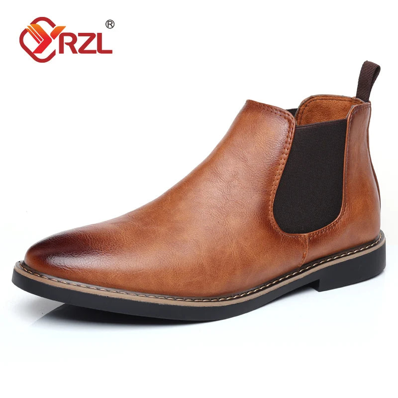 YRZL 39~47 Men Chelsea Boots Brand Retro Comfortable PU Leather Ankle Men's Boots