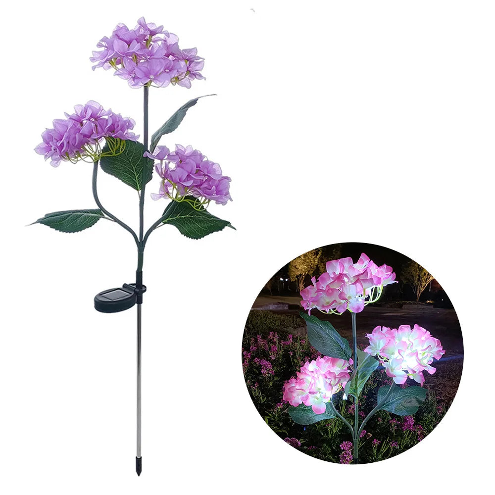 3Head Hydrangea Rose Flower Solar Led Light Outdoor Garden Lawn Lamps For Garden Vegetable Patch Patio Country House Decoration - Hiron Store