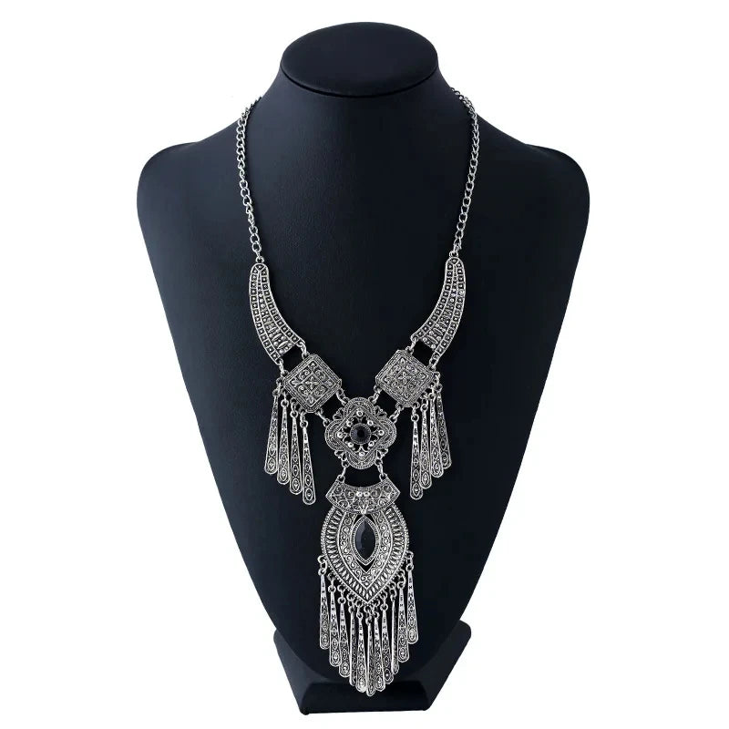 Necklaces Antique Silver Colour Carved Water Drop Tassel Necklaces Jewellery