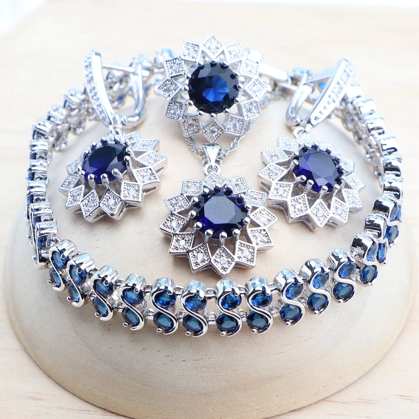 Wedding Silver 925 Jewelry Sets Bracelets Rings Earrings Pendant Purple Cubic Zirconia Necklace For Women Bridal Set Jewelry - Hiron Store