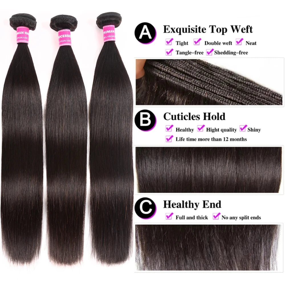 UNICE HAIR 30 Inch Brazilian Bone Straight Hair Bundles 100% Human Hair Weave Straight Virgin Hair 1/3/4 Bundles