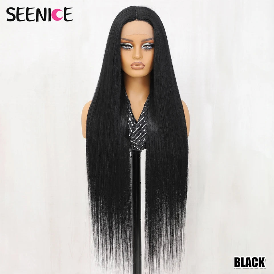 40Inch Straight Lace Front Wig Synthetic T-Part 13x4x1 Heat-resistant Fiber Ombre Ginger Copper Lace Frontal Wigs