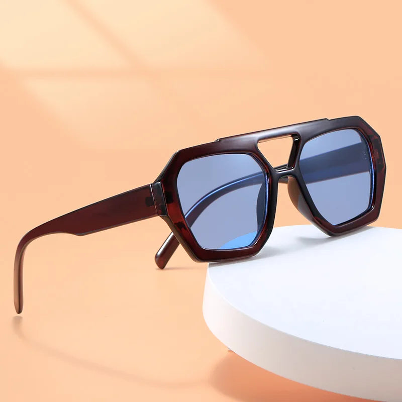 Square Sunglasses for Women Men Thick Frame Double Bridges Eyewear