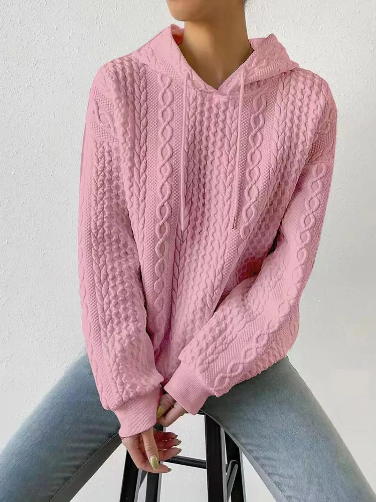 Autumn Winter Hoodies Women Casual Long Sleeve Tops Loose Pink Sweatshirt