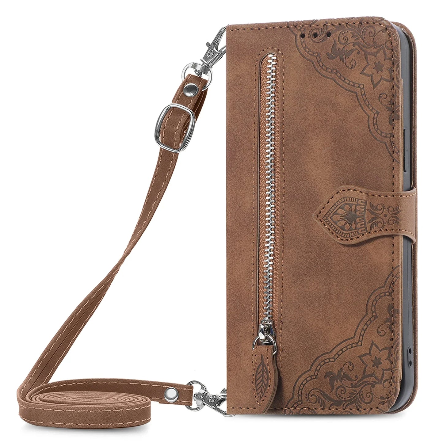 Leather Lanyard Zipper Wallet Cards Case For Samsung Galaxy A55 A15 A14 A24 A34 A54 S23 S24 Ultra S22 S21 Crossbody Cover