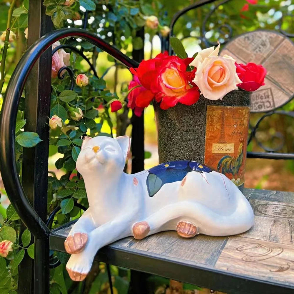 Sleeping Cat Garden Statues Outdoor,Cat Figurine Memorial Statue Makers Garden Resin Sleeping Cat Statues for Garden