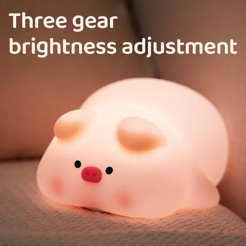 Pink Piggy Cute LED Silicone Night Pat Lamp Room Decoration USB Children's Night Light