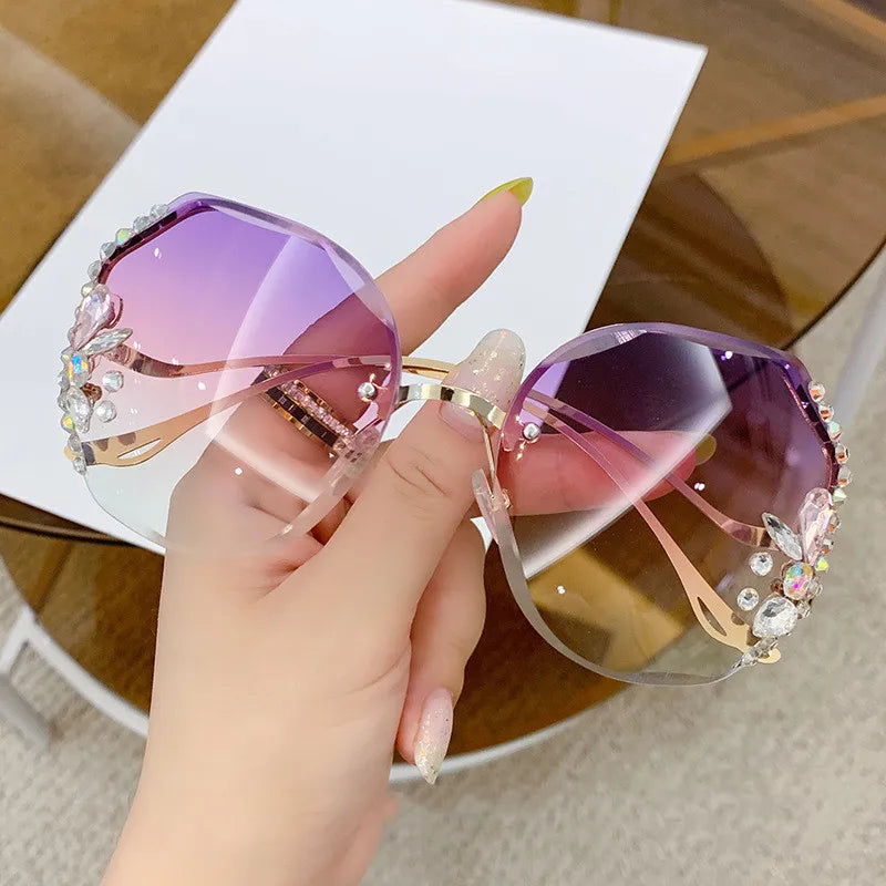 Luxury Fashion Oversized Rimless Sunglasses Women Fashion Brand Designer Big Frame Diamond Square Sun Glasses For Female - Hiron Store