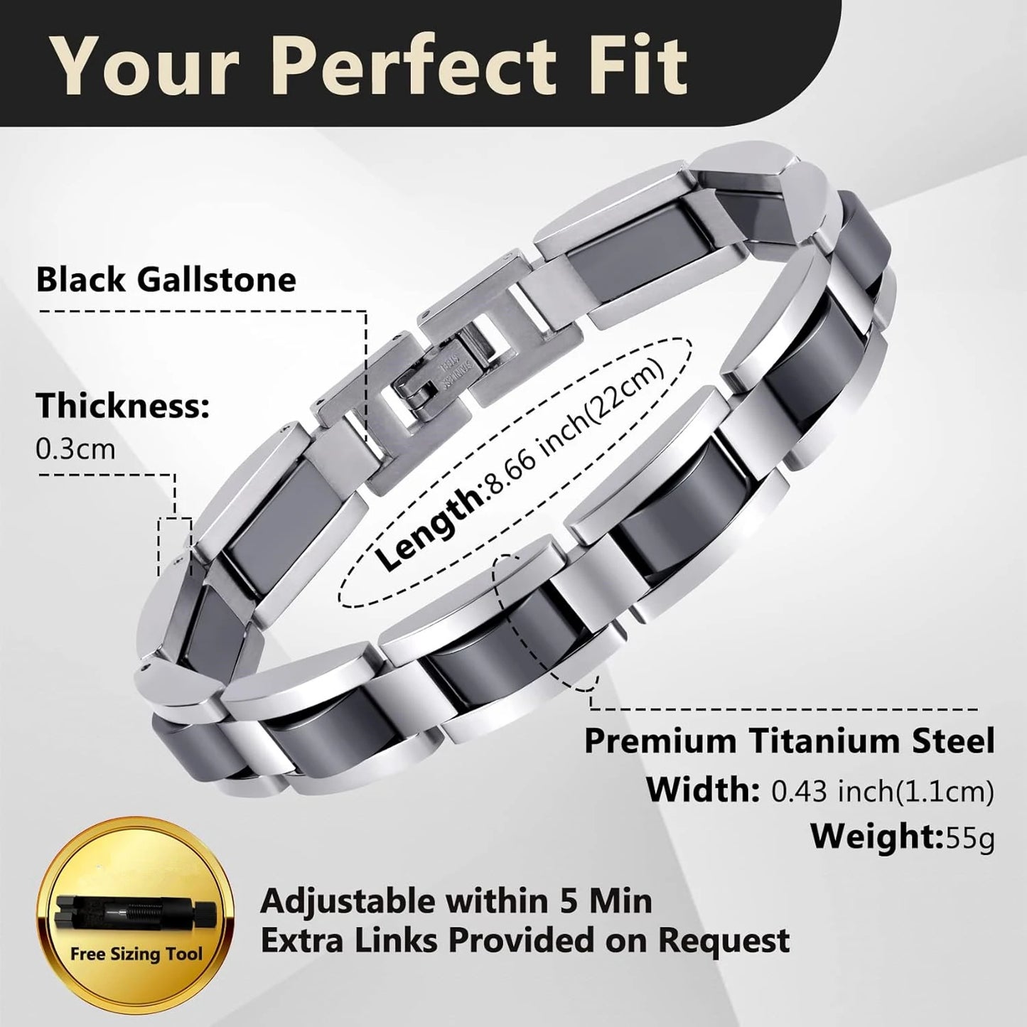 Titanium Steel Hematite Magnetic Bracelets for Men Stainless Steel Link Bracelet