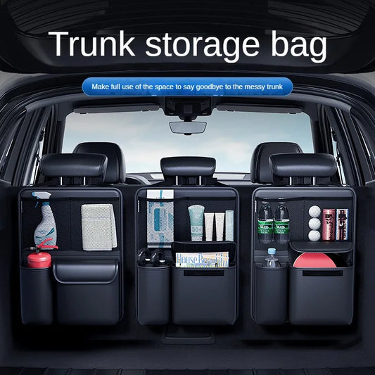 Car Trunk Leather Storage Bag Foldable Car Seat Back Tools Organizer Multifunctional UV storage suv back seat hanging organizer - Hiron Store